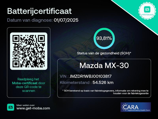 Mazda MX-30 e-SkyActiv 145 Luxury 36 kWh Schuif- Kanteldak Keyless Stoel-Stuurverwarming SOH 93%
