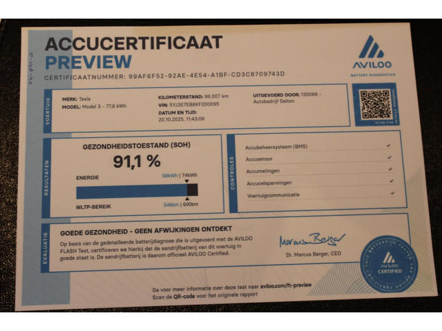 Tesla Model 3 Long Range AWD 75 kWh 462 PK soh 91,1% AUTOPILOT LEER PANODAK